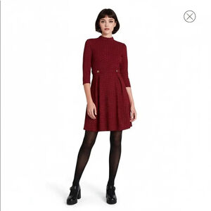 ModCloth Burgundy Confetti Long Sleeve Dress - Large